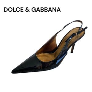 Dolce & Gabbana Black Patent Leather Slingback Heels Size 37
